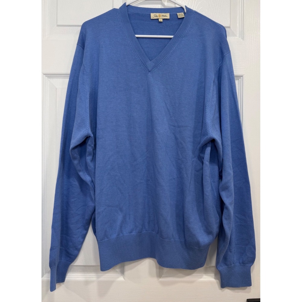 Peter Millar Mens L Blue Silk Cotton Cashmere V-Neck Sweater Lightweight